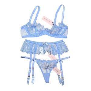 Agent Provocateur Jayce Plunge Underwire 3 Piece Bra Set Baby Blue
